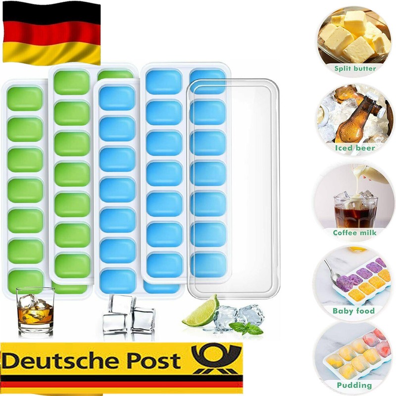 2/4 Stück Silikon Eiswürfelform Cube Eiswuerfelbehaelter Mit Deckel Ice Tray Ice