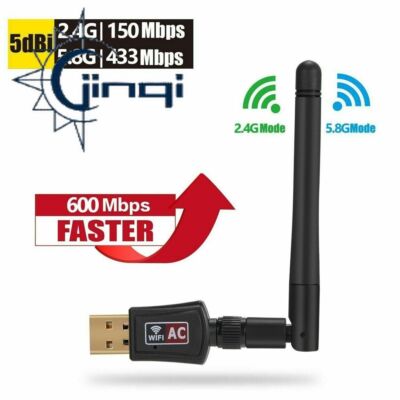 600Mbps Wireless USB Wifi Adapter Dongle Dual Band 2.4G/5GHz W/Antenna 802.11AC