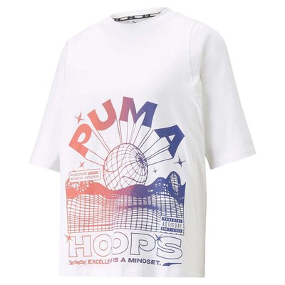 Женские белые повседневные топы с короткими рукавами и круглым вырезом Puma Strong Side Logo 53