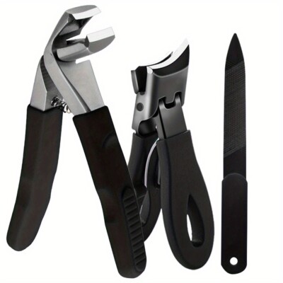 3pcs Heavy Duty Nail Clipper Set for Thick Nails - Angled Toe & Fingernail Clipp