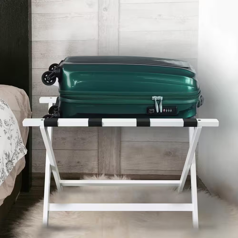 Hotel Style Folding Luggage Rack Extra Wide 30 Inch Wood Suitcase Stand Holder