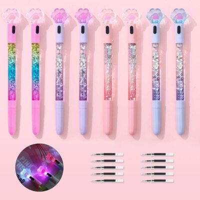 【CPC-L24】ぺん 8 Pcs Cute Pens Kawaii Pens Fun Pens, 0.5mm Cat Paw Shiny