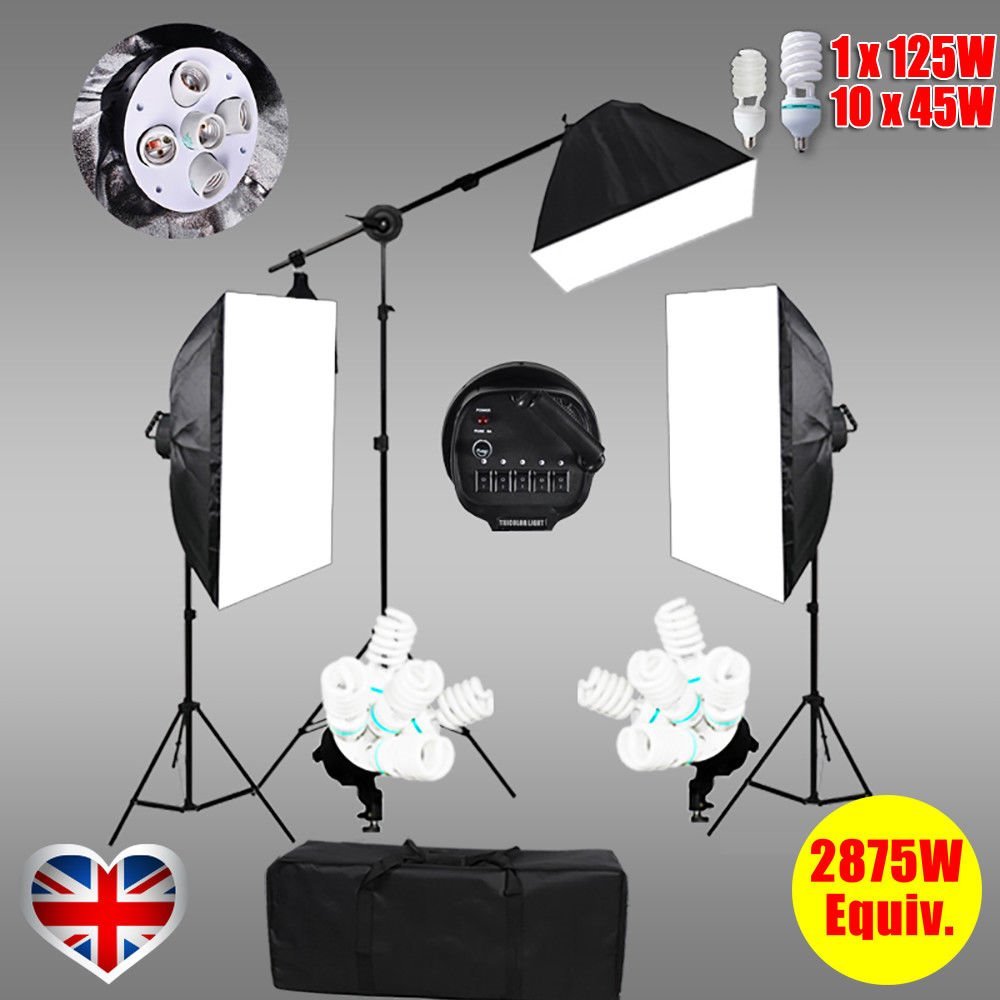Video Studio Soft Box Continuous Lighting Kit (2 x 5 Bulb heads + 1