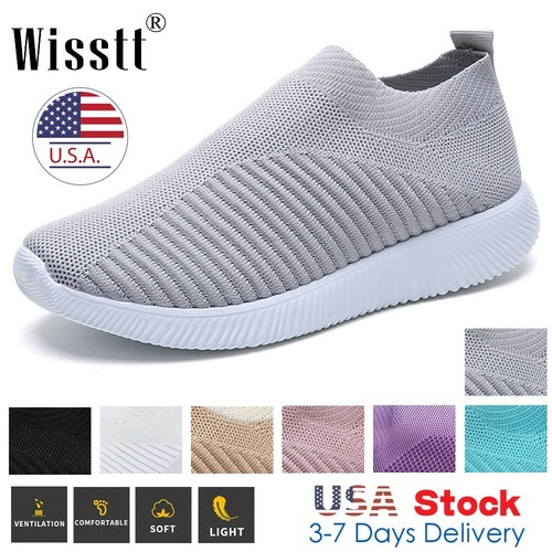 Womens Walking Tennis Shoes Slip On Memory Foam Lightweight Mesh Casual Sneakers