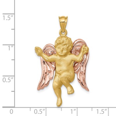 Pre-owned Superdealsforeverything Real 14kt Two-tone Angel Pendant