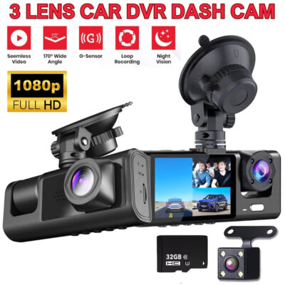 Car Dual Lens Dash Cam Rear/Inside/Front HD 1080P Video Recorder Camera G-sensor