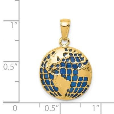 Pre-owned Skyjewelers Real 14kt Yellow Gold Blue Enameled Globe Pendant