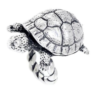 Pre-owned Silver 42mm Turtle Rope Ring With Black In Sterling