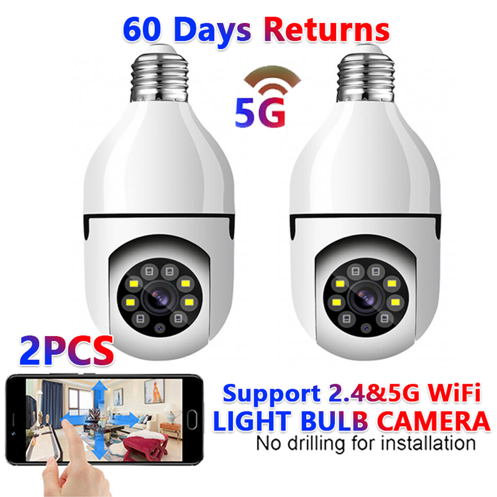 2x 360° E27 5G Smart Bulb Camera 1080P HD Video Two-way Audio Remote App Control
