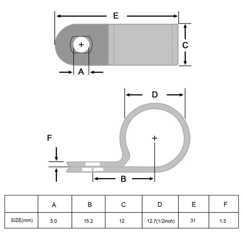Hicarer 50 Pack 1/ 2 Inch R-type Cable Clip Wire Clamp, Nylon Screw Mounting