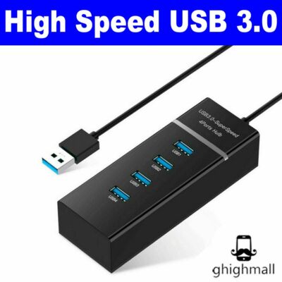 4 Port USB 3.0 Multi High Speed HUB Splitter Expansion Desktop Laptop PC Max OS