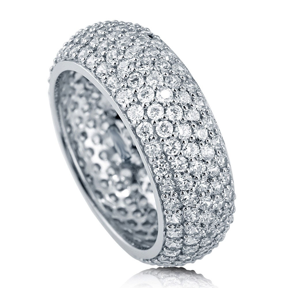 Sterling Silver .925 Women's CZ Round Pave Eternity Wedding Band Ring