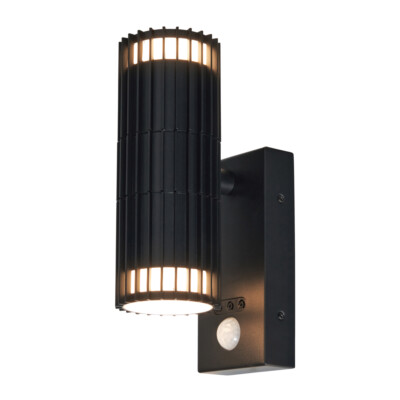 Litecraft Veda Wall Light Outdoor Ribbed Up & Down With Motion Sensor - Black   