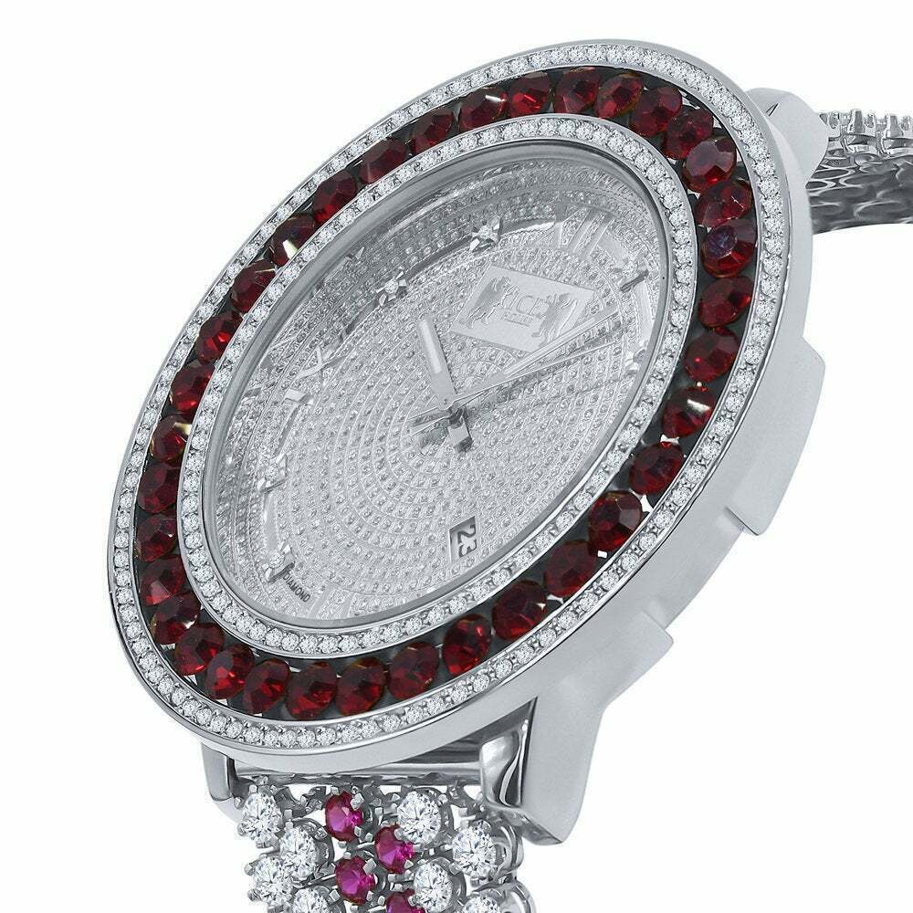Pre-owned Ice House Men's Ruby Red Watch 14k Gold Finish Genuine Diamond Xxl Dial Khronos Watch