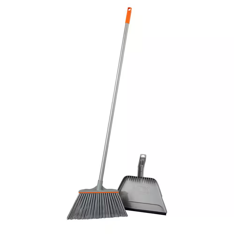 Wide Sweep Floor Push Broom Dustpan Set Heavy Duty Steel Handle Indoor Outdoor