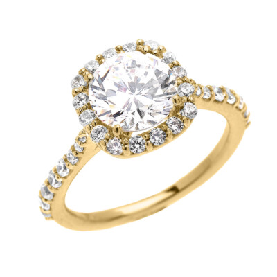 Pre-owned Fdj Beautiful Gold Engagement Ring - Dainty 3 Carat Halo Cz (yellow/rose/white) In Yellow Gold