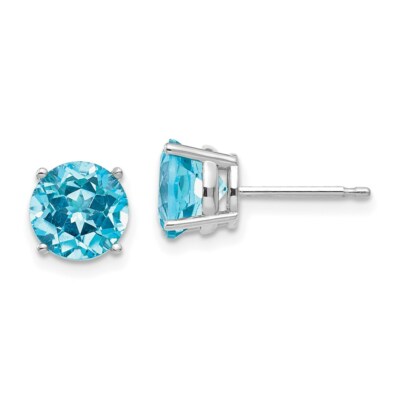 Pre-owned Superdealsforeverything Real 14kt White Gold 7mm Blue Topaz Earrings