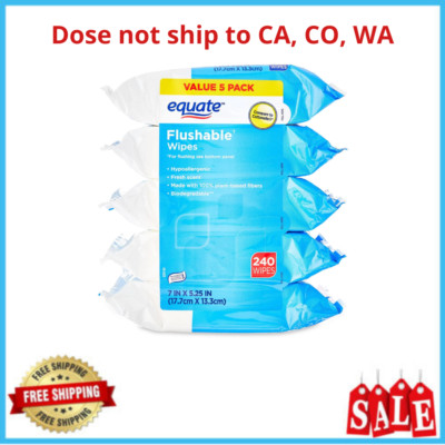 Equate Fresh Scent Flushable Wipes, 5 Resealable Packs (240 Total Wipes)