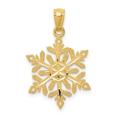 14K Yellow Gold Diamond -Cut Snowflake Pendant L- 0.99 Inch, W-0.6 Inch
