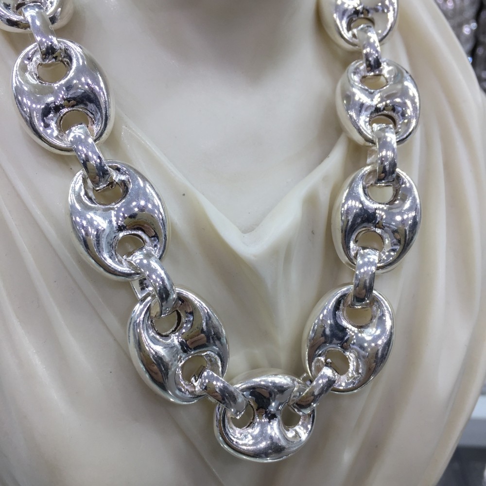 Pre-owned Handmade Mens Puffed Mariner Link Chains Necklaces 925 Sterling Silver 17mm 116gr 26inch