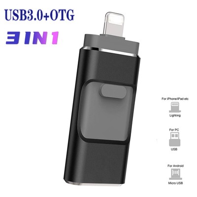 2TB For iPhone iFlash Drive 64/512GB 3 in 1 USB3.0 Adapter External Storage Disk