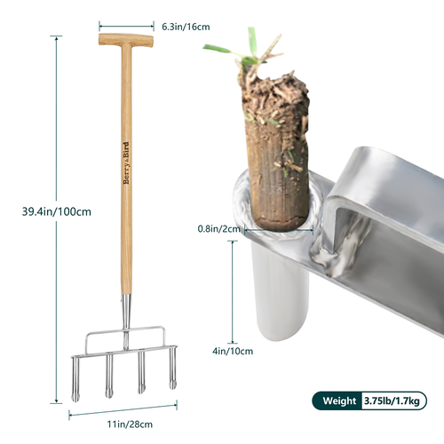Berry&Bird Lawn Coring Aerator 4 Core Plug Aerator Tool Manual Grass Dethatching