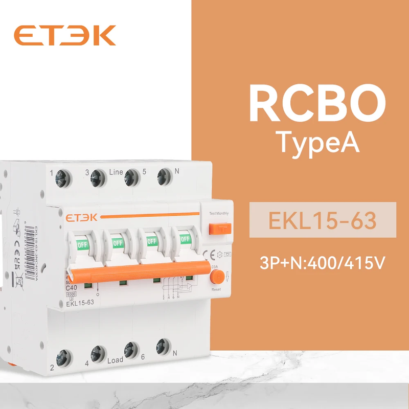 ETEC Low Voltage RCBO 4P(3P+N) 30mA A type RCD Overload Short Current Leakage Pr