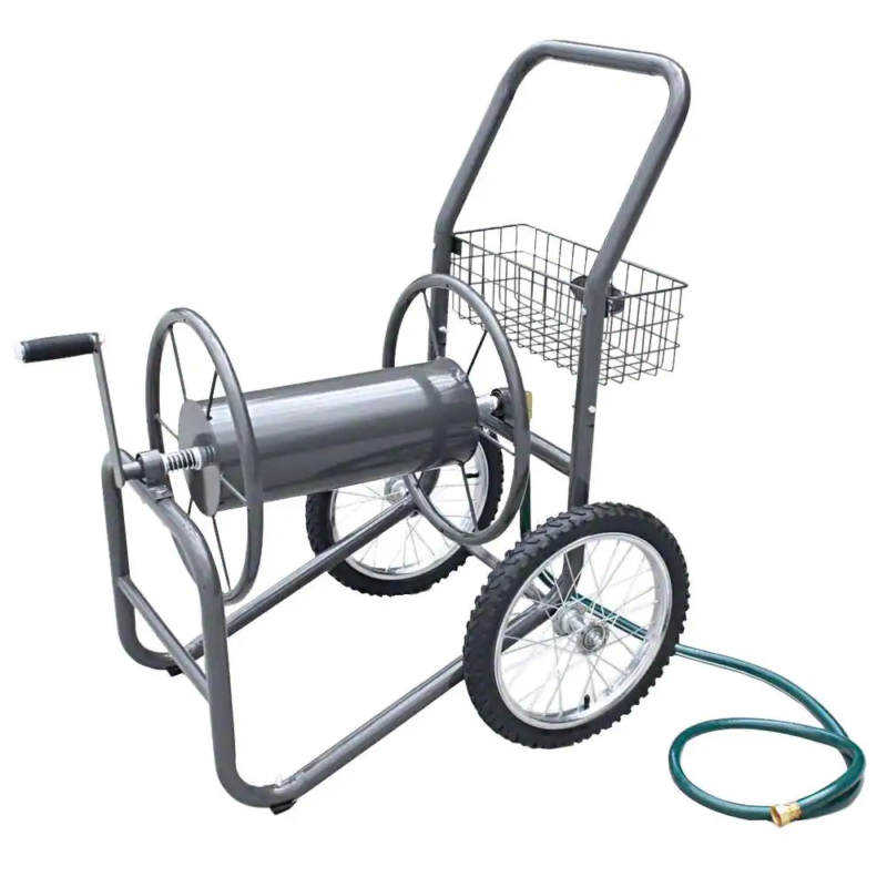 300 Ft 2 Wheel Industrial Garden Hose Reel Cart Watering Manual Crank Portable