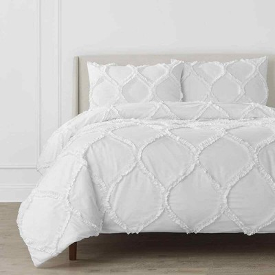 3pc Bright White Ruffle Ogee Full/queen Comforterset