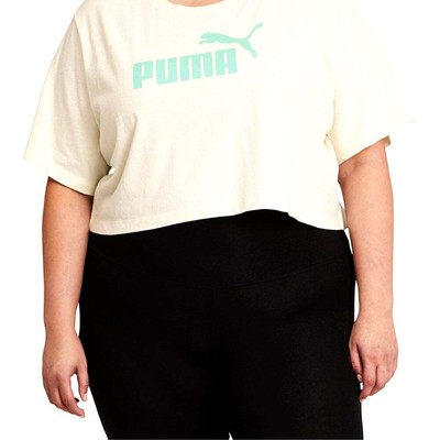 

Puma Ess+ Укороченная футболка с круглым вырезом и короткими рукавами с логотипом Plus Womens White Athletic, Белый