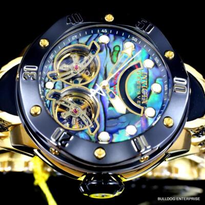 Pre-owned Invicta Reserve Kraken Double Open Heart Automatic Abalone Gold Plated Watch