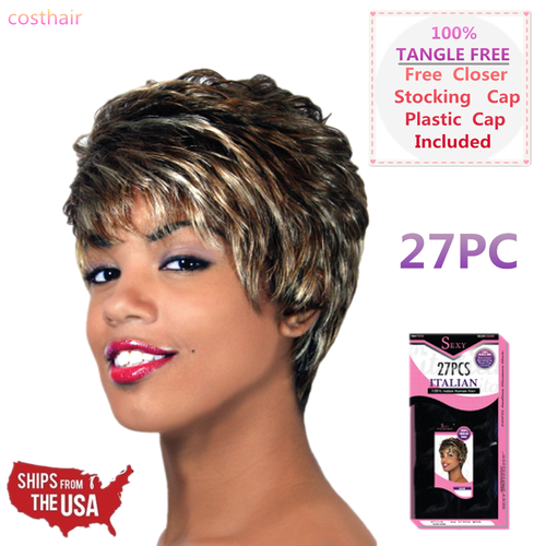 27 Pieces 100 Indian Human Hair Short Extensions Weave Layered