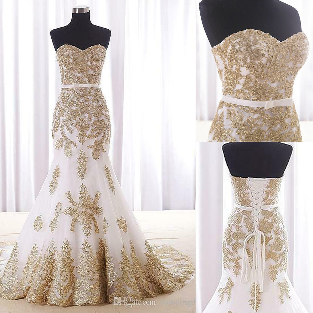 gold lace wedding dresses