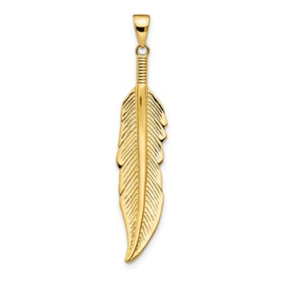 Pre-owned Superdealsforeverything Real 14kt Yellow Gold Feather Pendant