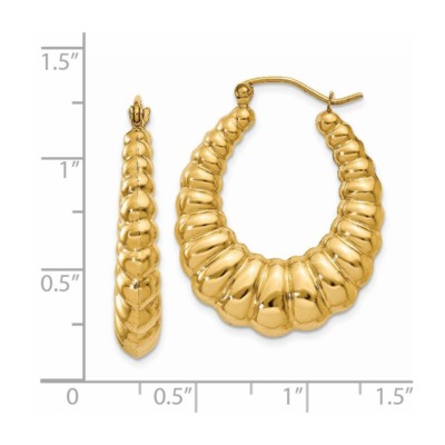 Pre-owned Superdealsforeverything Real 14kt Yellow Gold Polished Scalloped Hoop Earrings