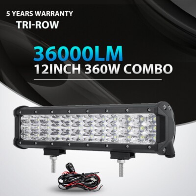TRI ROW 12Inch 360W Led Light Bar Combo For Polaris Sportsman Ranger RZR XP 1000