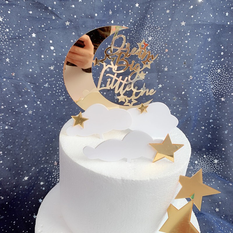 New Moon Star Acrylic Cake Topper Big Little One Birthday Party
