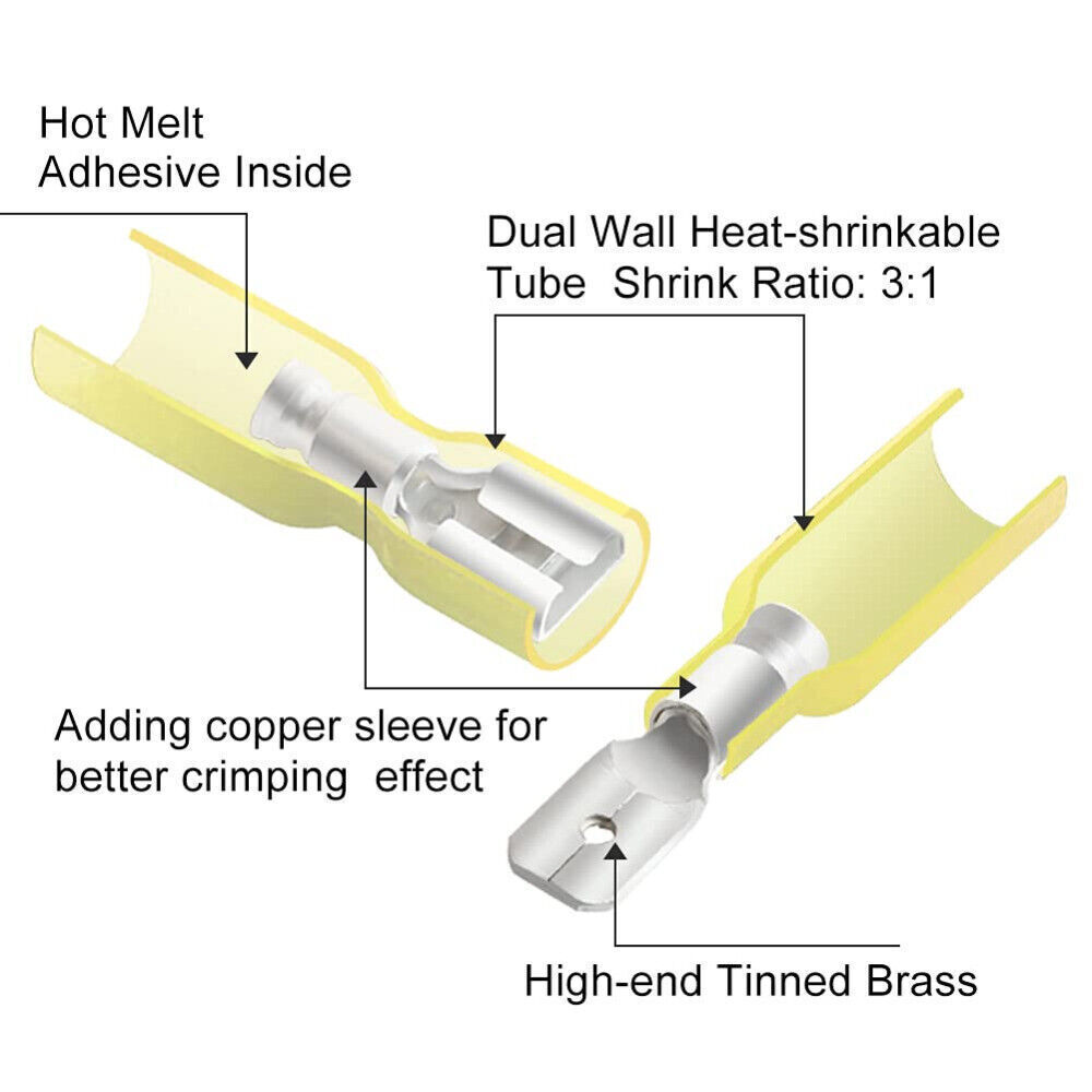 50/220PCS Heat Shrink Male Female Spade Wire Connectors Terminals Waterproof USA