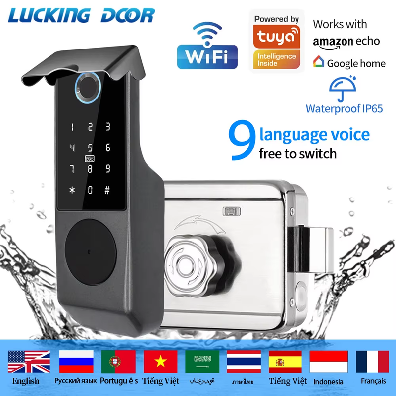 Tuya Wifi APP Control Smart Fingerprint RFID Card Outdoor Door Intelligent Lock