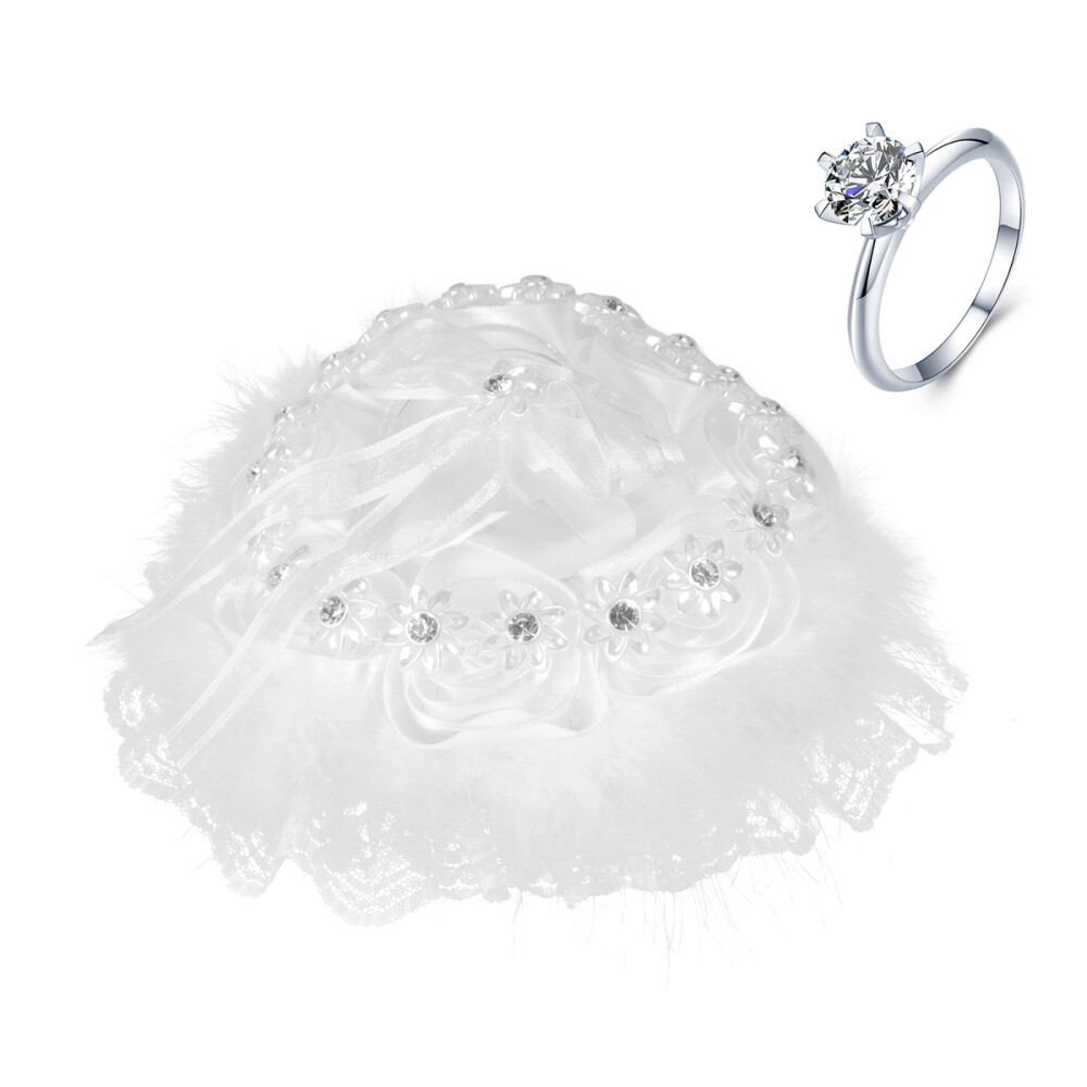 1pc Feather Ring Pillow Decorative Exquisite Lace Bearer For