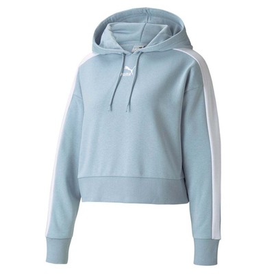 

Puma Iconic T7 Crop Pullover Hoodie Женская синяя повседневная верхняя одежда 531621-61, Синий