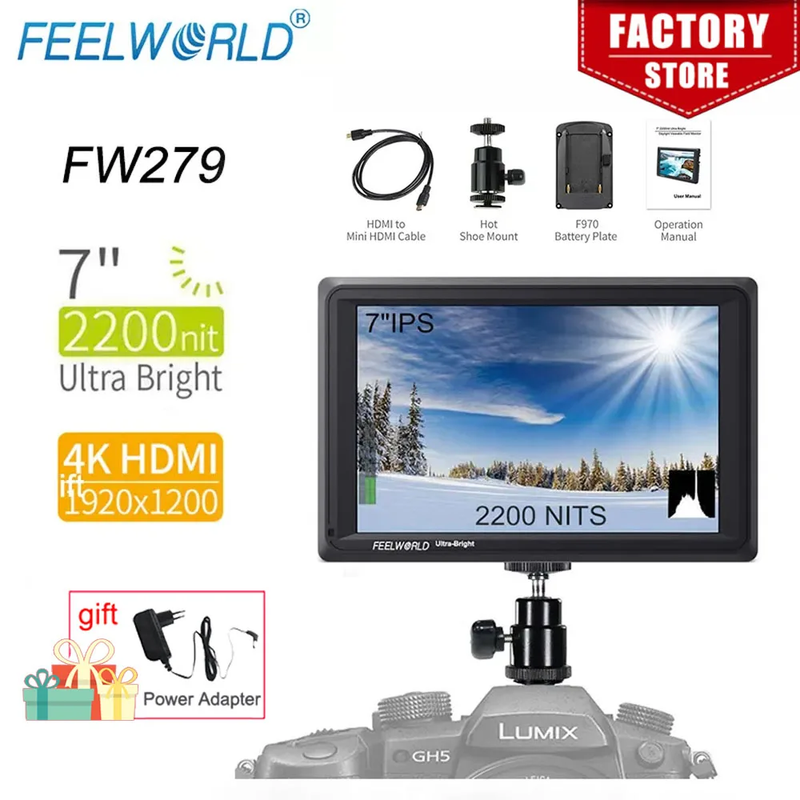 FW279 7 Inch 4k HDMI DSLR camera Field monitor 2200 nits Ultra Bright Full HD 19