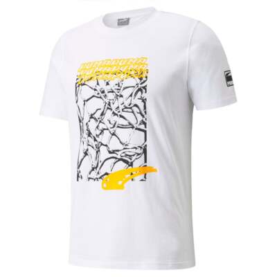 

Puma Clutch Graphic Crew Neck Футболка с коротким рукавом Мужские белые повседневные топы 53236, Белый, Puma Clutch Graphic Crew Neck Short Sleeve T-Shirt