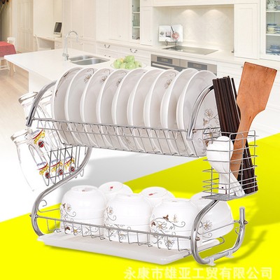 2 Tiers Kitchen Dish Cup Drying Rack Drainer Dryer Tray Cultery Holder Organizer
