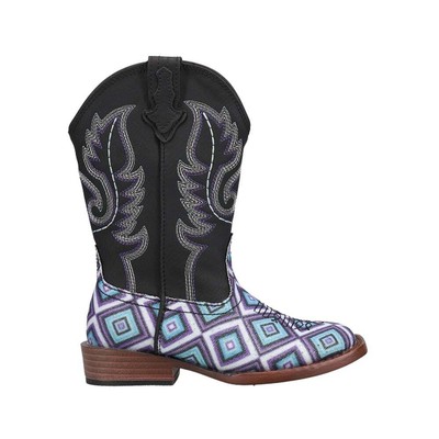 

Roper Glitter Diamonds Square Toe Cowboy Youth Girls Black Casual Boots 09-018-, Черный, Roper Glitter Diamonds Square Toe Cowboy Youth