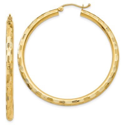 Pre-owned Superdealsforeverything Real 14kt Yellow Gold Textured Hoop Earrings