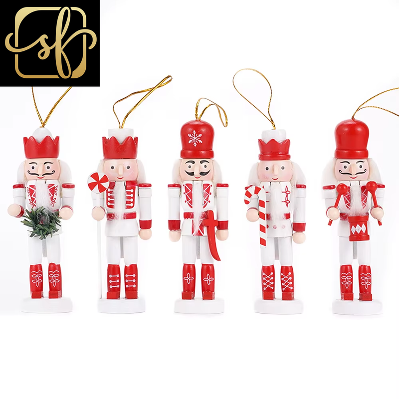 5Pcs/Set British Style Nutcracker Puppet Wooden Handmade Nutcracker Soldier Pendant Doll Toy Ornament Christmas Decoration Gift