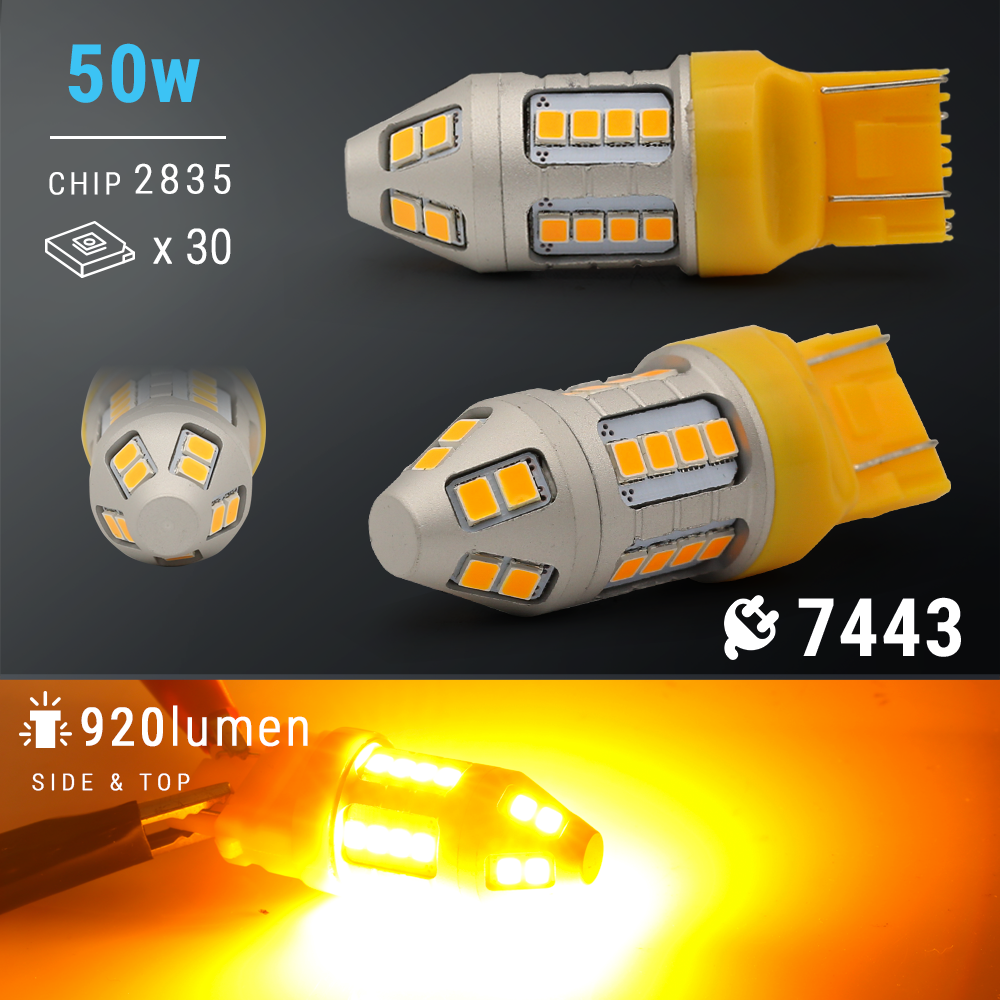 7443 7440 LED Amber Yellow Front Real Turn Signal Parking DRL Light