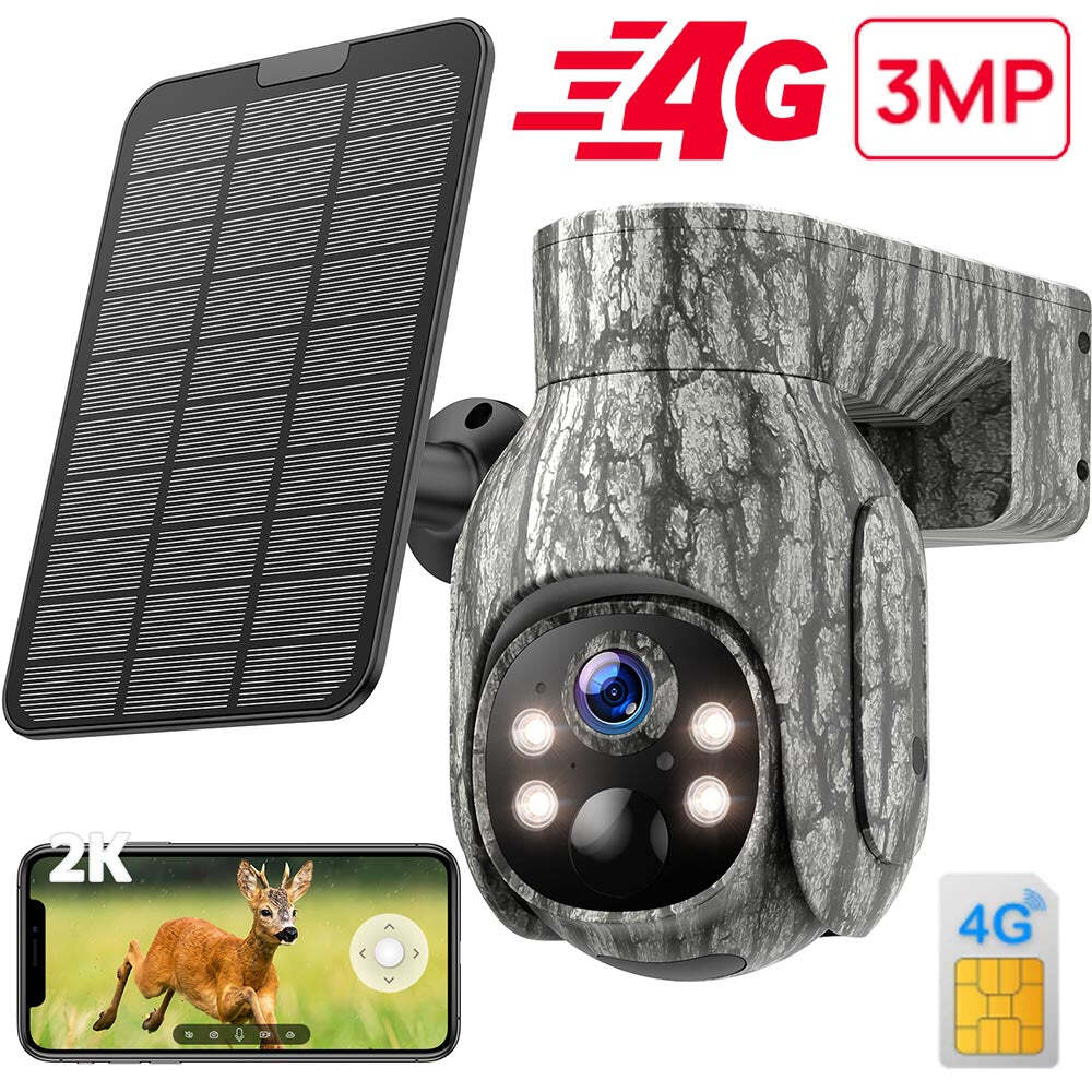 4G LTE Trail Camera Solar Battery Powered Security Camera Pan/Tilt with SIM Card