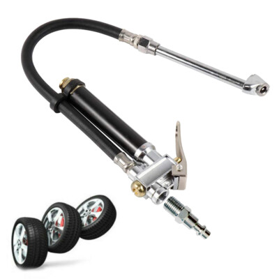 Dual Head Car Tire Inflator Air Chuck Pressure Gauge 12'' Hose & 1/4'' Adapter